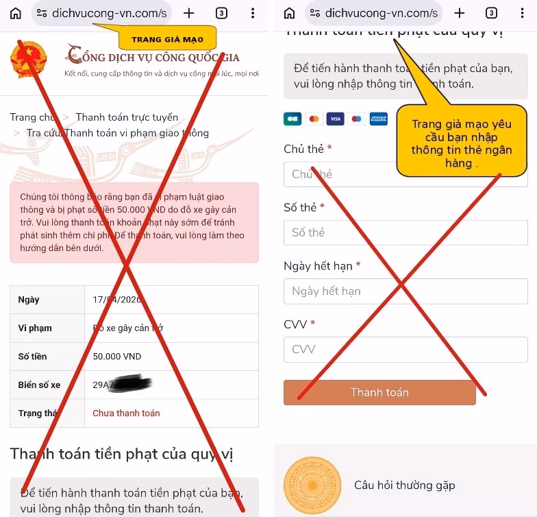 Giao diện website giả mạo được thiết kế tinh vi nhằm đánh lừa người dùng nhập thông tin ngân hàng - Ảnh: Công an TP. Hà Nội
